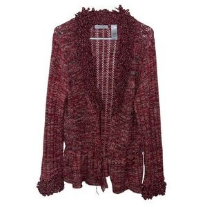 JH Collectibles Woman's Red Fringe‎ Open Knit Cardigan with Tassel Size 1X